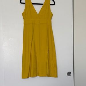 Line & Dot V-Neck Midi Dress in Mustard